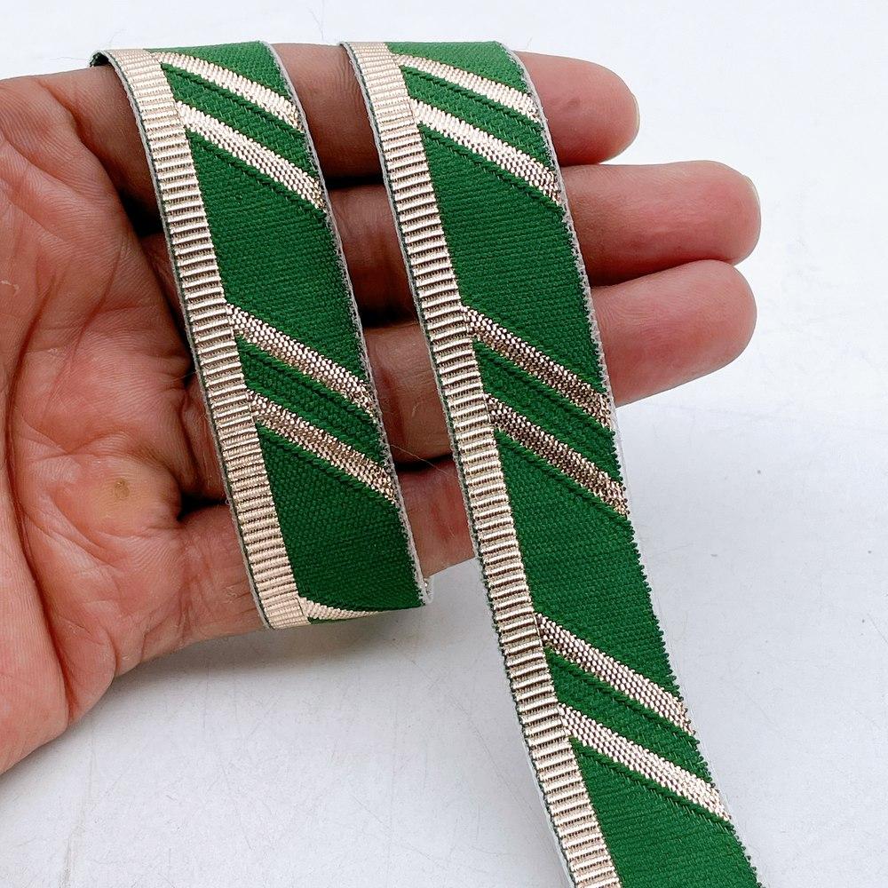 22mm Fancy Gota Work Ribbon Spool Diagonal Zari Stripe Lace Trim for Sewing, Crafts & Apparel, shown on white cotton