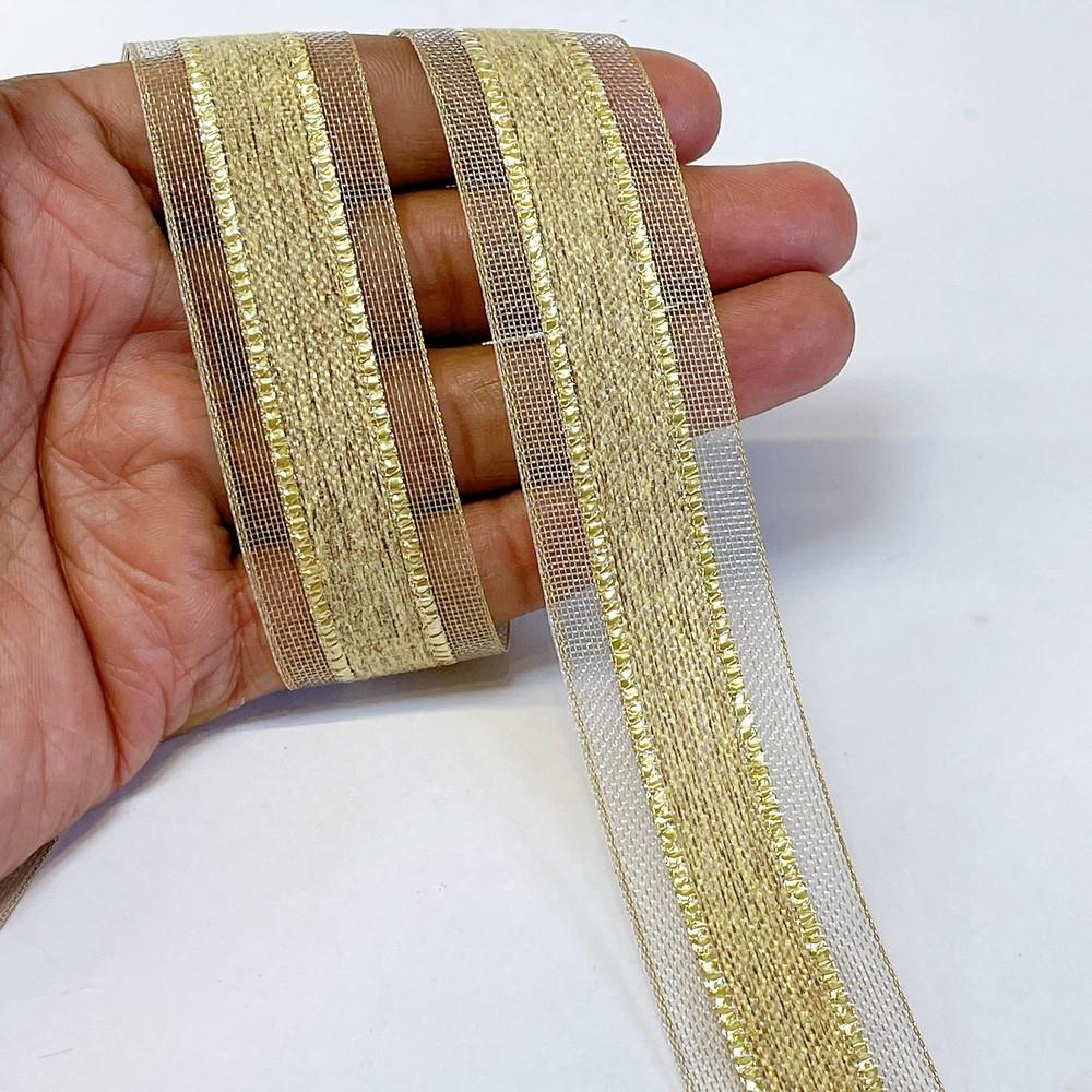 25mm Elegant Metallic Center-Stripe Decorative Ribbons, shown on white cotton