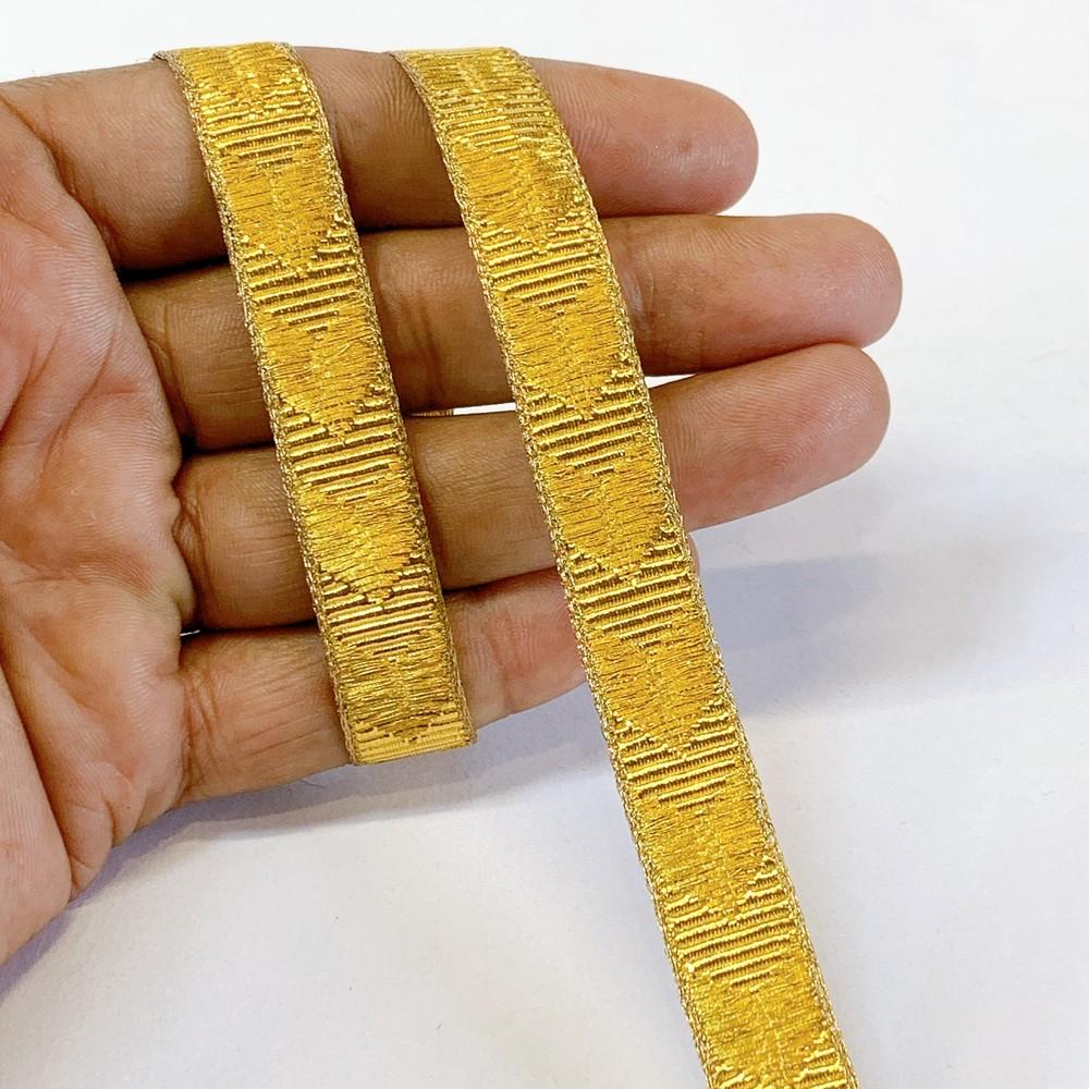 14mm Premium Metallic Woven Jacquard Ribbon, shown on white cotton