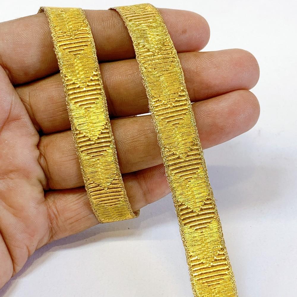 14mm Premium Metallic Woven Jacquard Ribbon, shown on white cotton