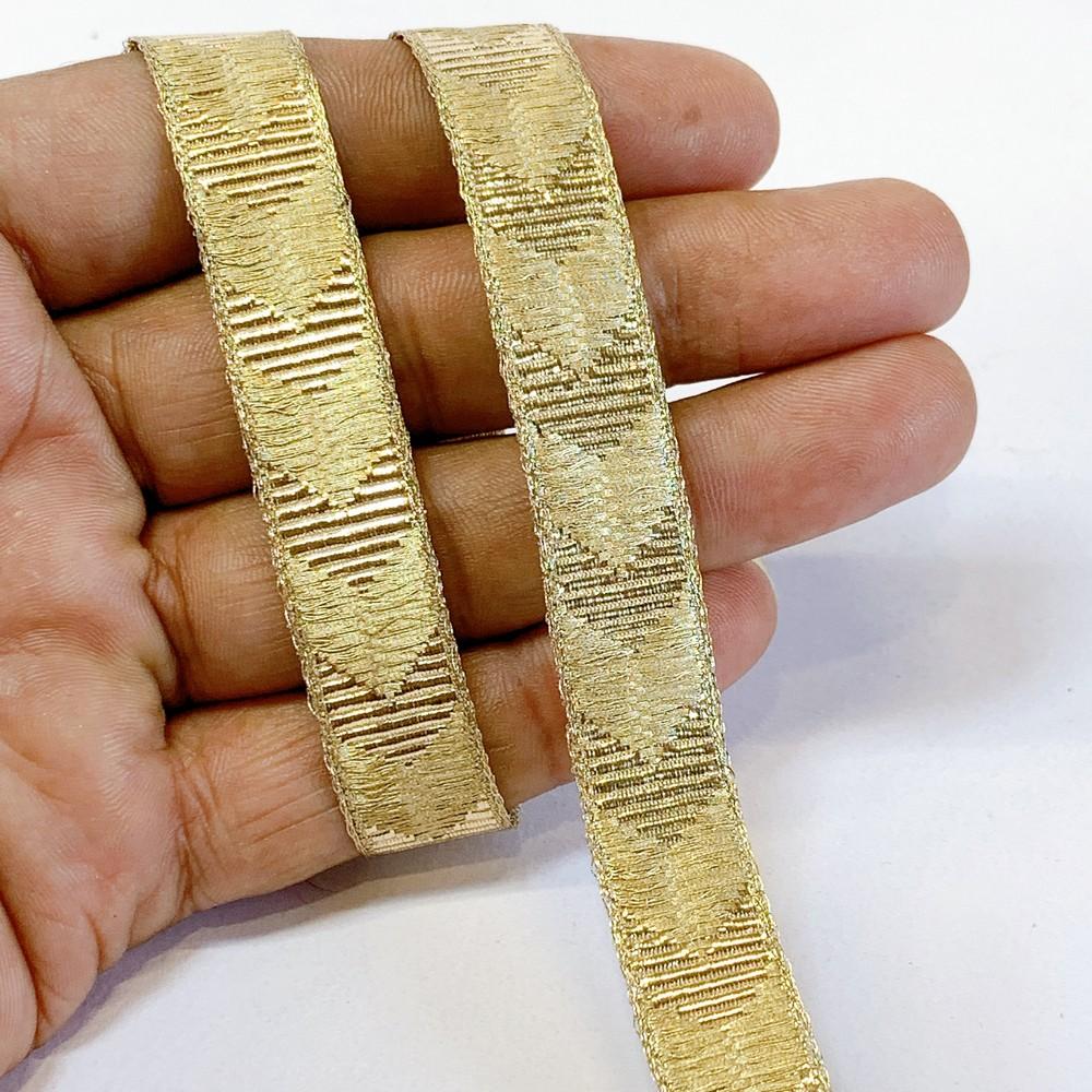 14mm Premium Metallic Woven Jacquard Ribbon, shown on white cotton
