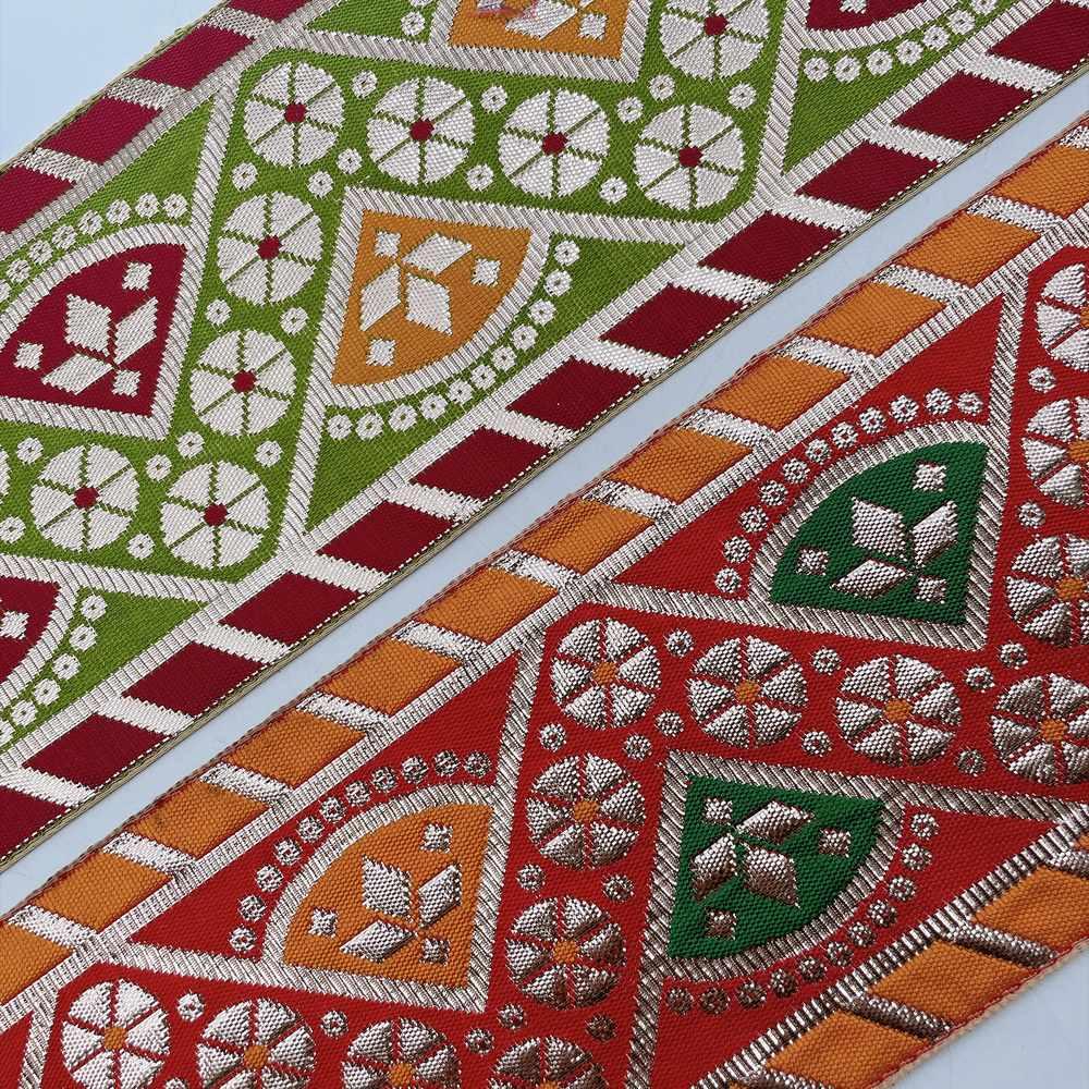 100mm Indian Gota Jacquard Ribbon Trim - Metallic Woven Tapestry Border for Ethnic Wear and Crafts, view 2