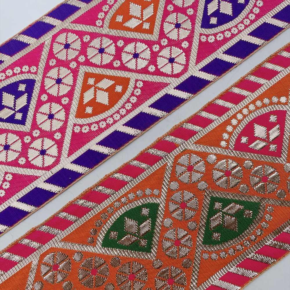 100mm Indian Gota Jacquard Ribbon Trim - Metallic Woven Tapestry Border for Ethnic Wear and Crafts, view 3