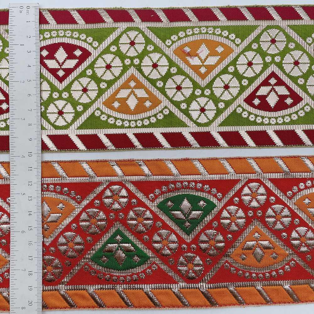 100mm Indian Gota Jacquard Ribbon Trim - Metallic Woven Tapestry Border for Ethnic Wear and Crafts, view 7