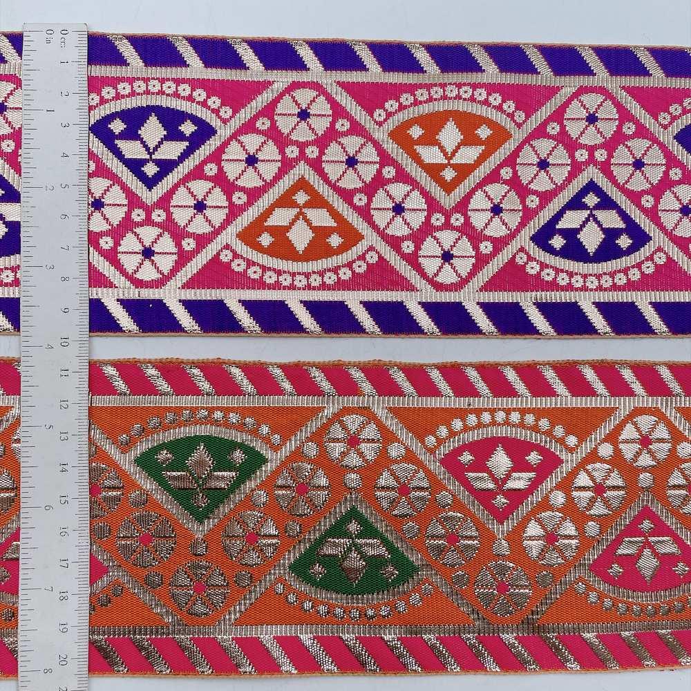 100mm Indian Gota Jacquard Ribbon Trim - Metallic Woven Tapestry Border for Ethnic Wear and Crafts, view 9