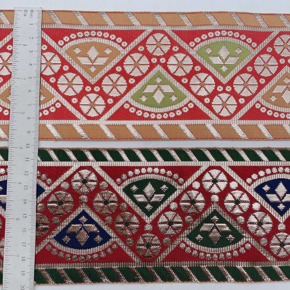 100mm Indian Gota Jacquard Ribbon Trim - Metallic Woven Tapestry Border for Ethnic Wear and Crafts, view 10