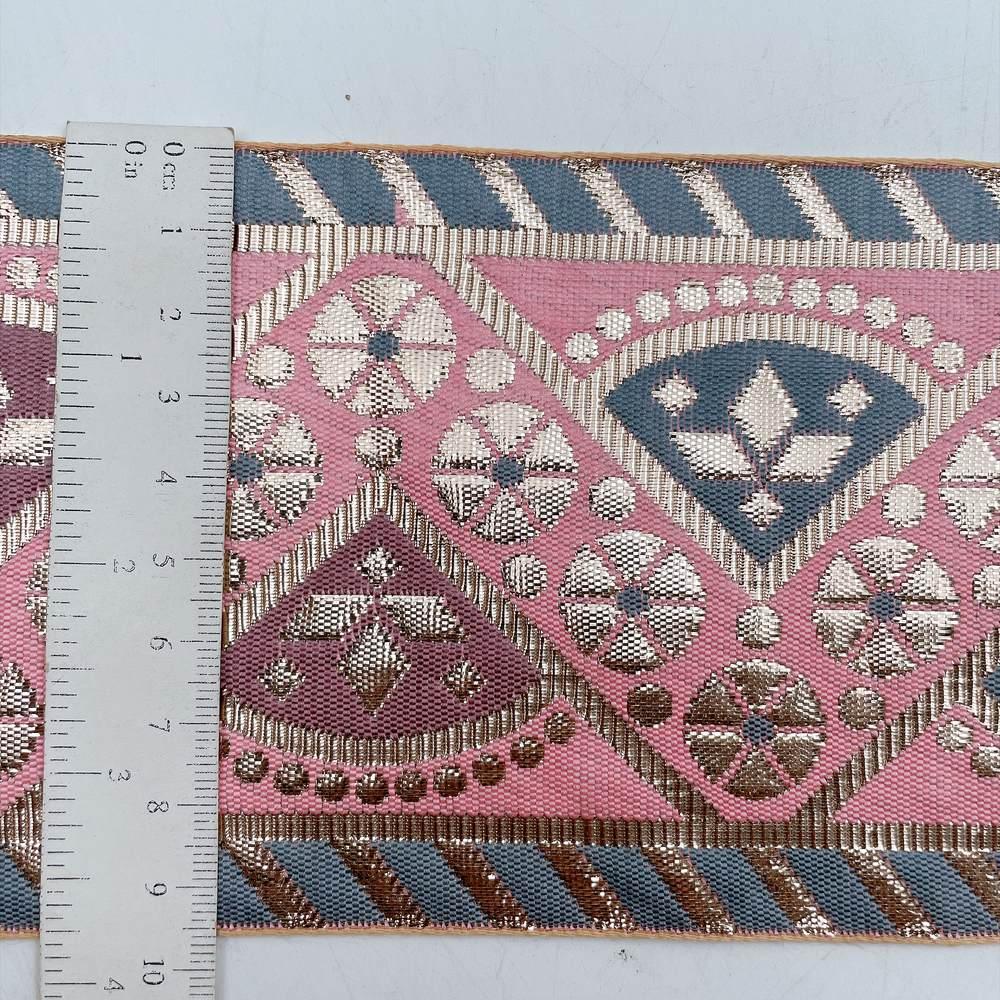 100mm Indian Gota Jacquard Ribbon Trim - Metallic Woven Tapestry Border for Ethnic Wear and Crafts, view 11