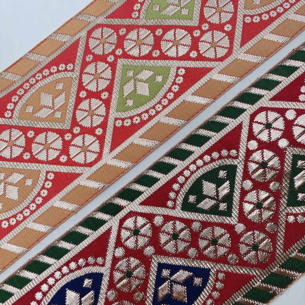 100mm Indian Gota Jacquard Ribbon Trim - Metallic Woven Tapestry Border for Ethnic Wear and Crafts, view 12