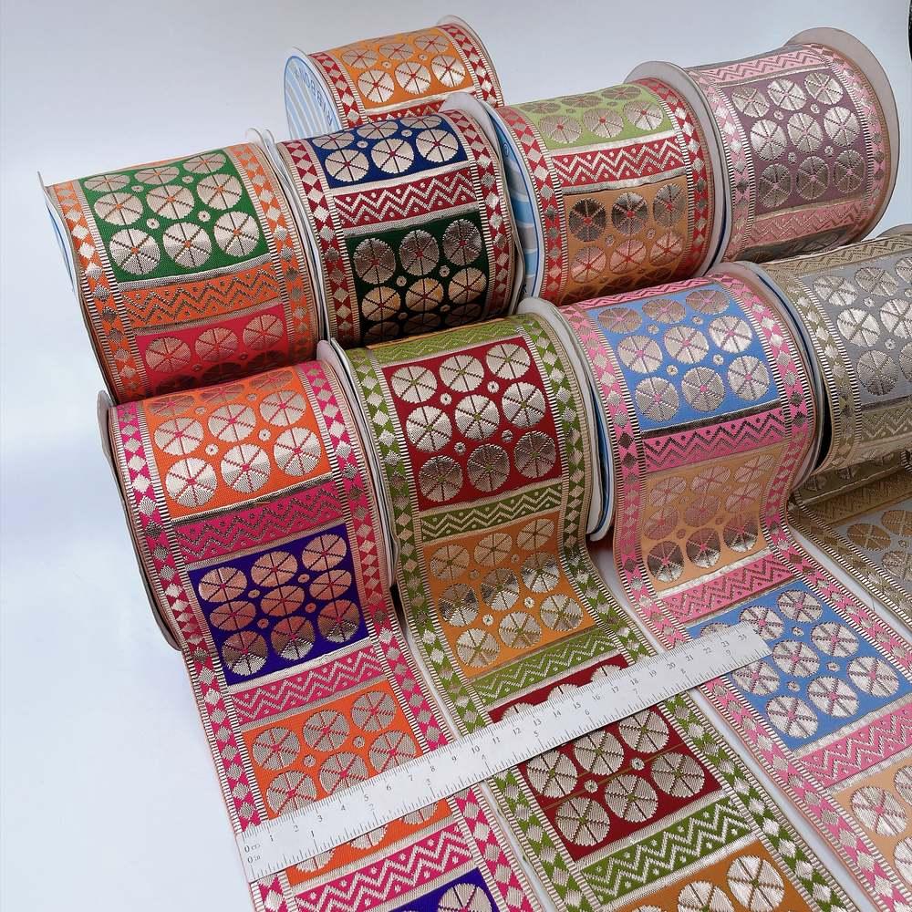 100mm Indian Gota Jacquard Ribbon Trim - Metallic Silver Woven Border for Saree, Lehenga, and Ethnic Wear, view 2