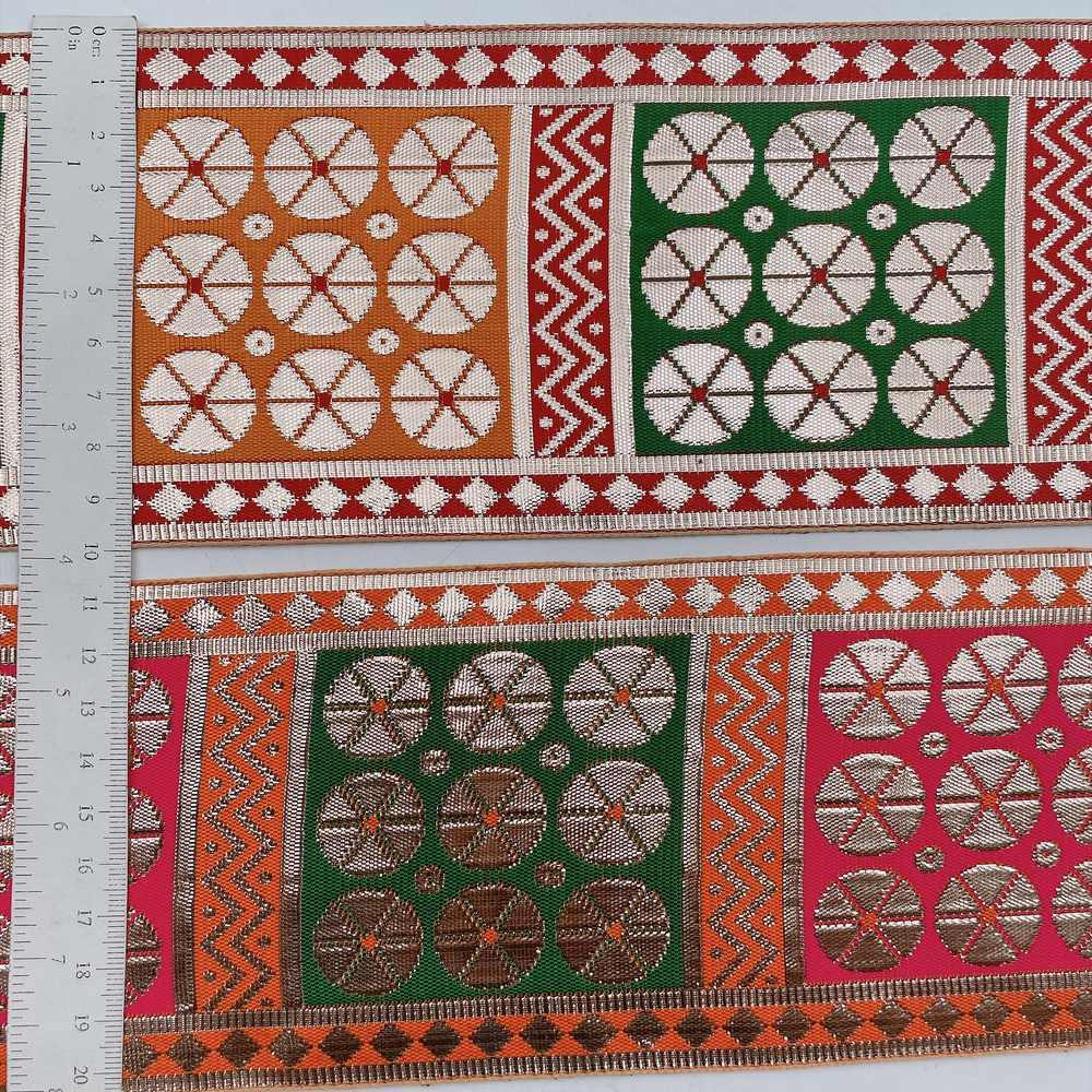 100mm Indian Gota Jacquard Ribbon Trim - Metallic Silver Woven Border for Saree, Lehenga, and Ethnic Wear, view 3
