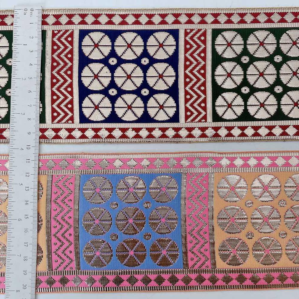 100mm Indian Gota Jacquard Ribbon Trim - Metallic Silver Woven Border for Saree, Lehenga, and Ethnic Wear, view 5