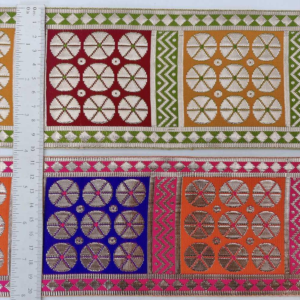 100mm Indian Gota Jacquard Ribbon Trim - Metallic Silver Woven Border for Saree, Lehenga, and Ethnic Wear, view 6