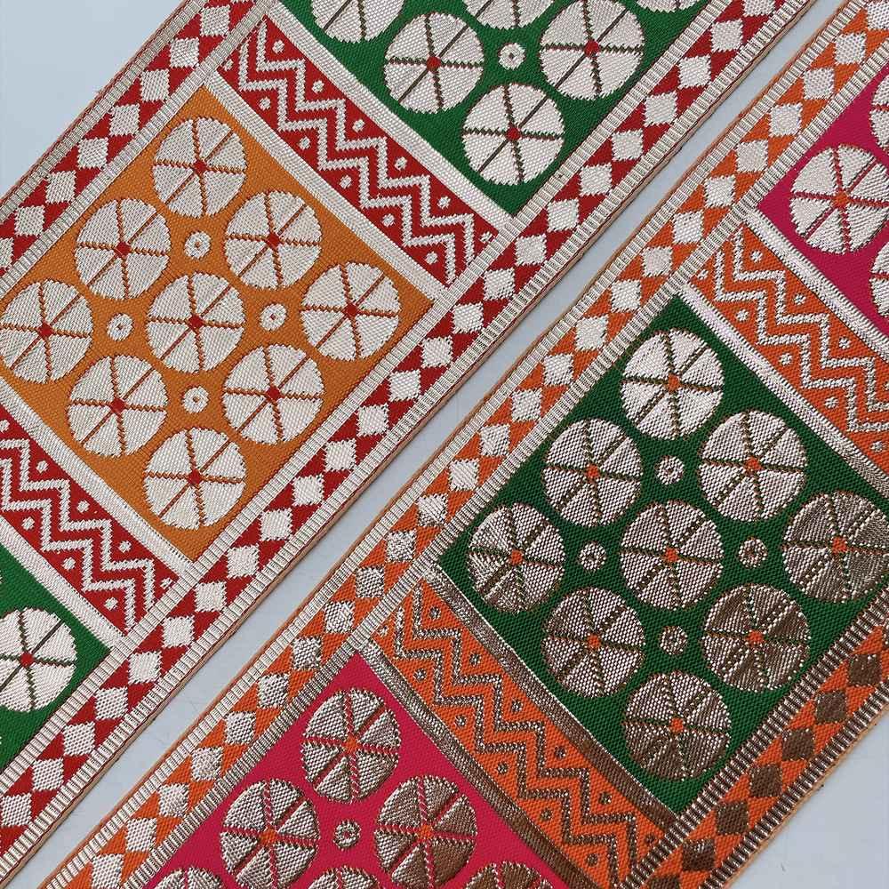 100mm Indian Gota Jacquard Ribbon Trim - Metallic Silver Woven Border for Saree, Lehenga, and Ethnic Wear, view 11