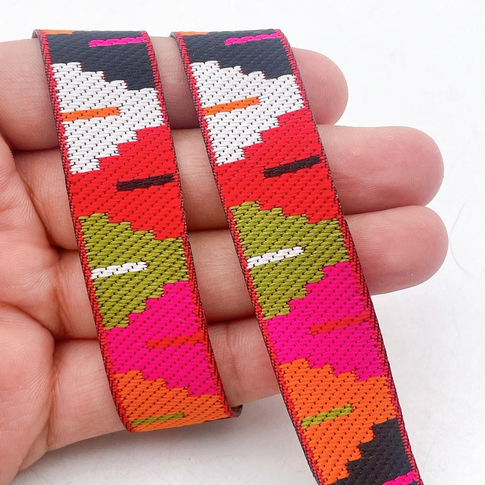 20mm Traditional Kullu Patti Jacquard Ribbon Trim - Woven Tribal Border for Ethnic Wear and Saree Edging, shown on white cotton