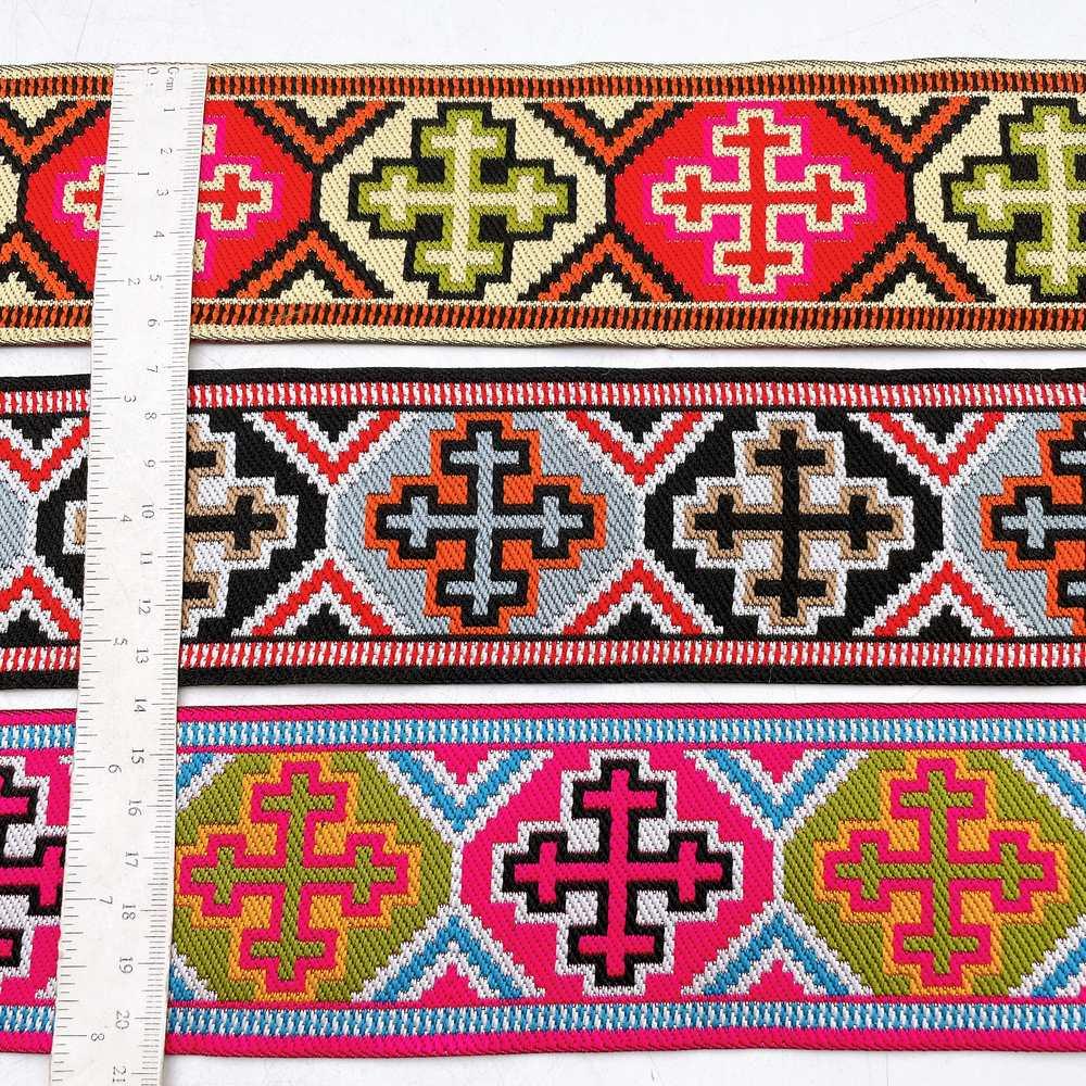 65mm Wide Tribal Jacquard Ribbon Trim - Colorful Geometric Tapestry Border for Bag Straps and Apparel, view 4