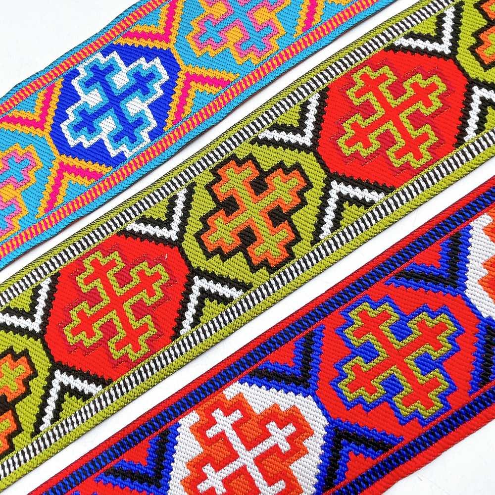 65mm Wide Tribal Jacquard Ribbon Trim - Colorful Geometric Tapestry Border for Bag Straps and Apparel, view 5