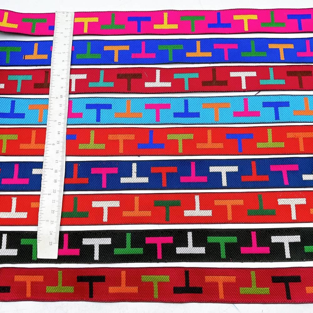 28mm Sporty Geometric Jacquard Ribbon Trim - Woven 'T' Pattern Tape for Apparel and Bag Straps, view 2