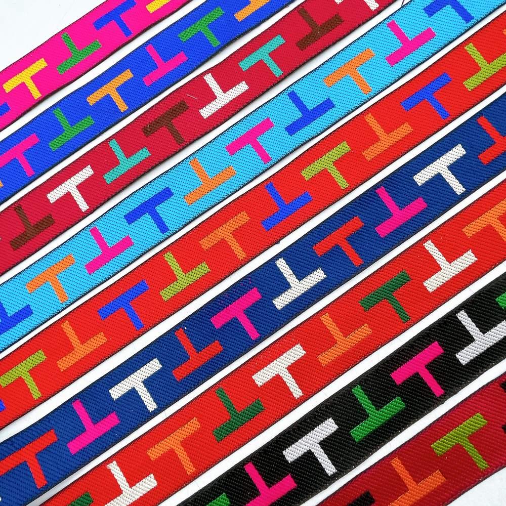28mm Sporty Geometric Jacquard Ribbon Trim - Woven 'T' Pattern Tape for Apparel and Bag Straps, view 3