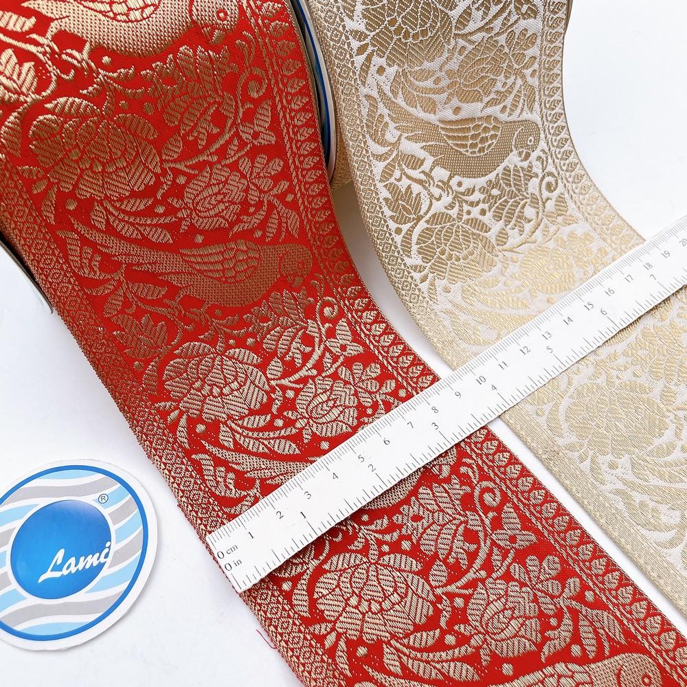 95mm Viscose Dyeable Jacquard Ribbon Trim - Customizable Woven Border for Sarees, Lehengas, and Ethnic Wear, view 1