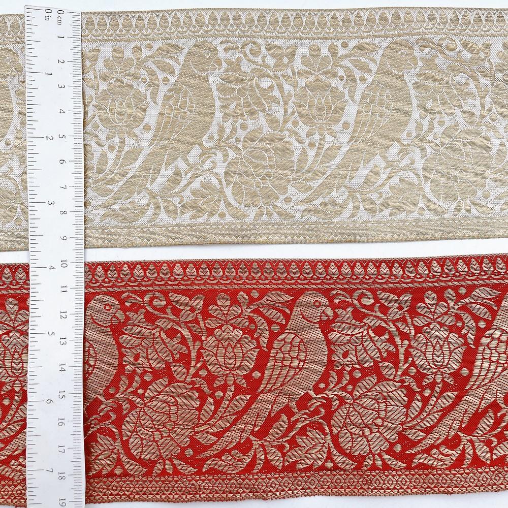 95mm Viscose Dyeable Jacquard Ribbon Trim - Customizable Woven Border for Sarees, Lehengas, and Ethnic Wear, view 3