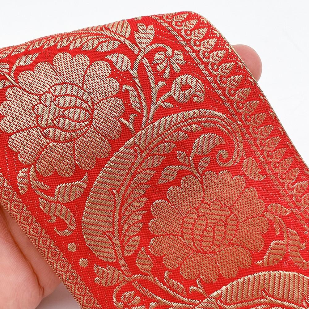 95mm Viscose Dyeable Jacquard Ribbon Trim - Customizable Woven Floral Border for Ethnic Wear, view 2