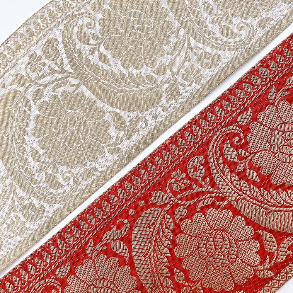 95mm Viscose Dyeable Jacquard Ribbon Trim - Customizable Woven Floral Border for Ethnic Wear, view 4