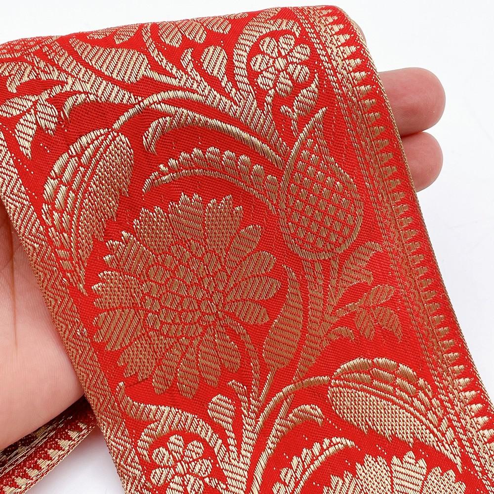 95mm Wide Floral Motif Dyeable Lace Tape - Ready-to-Dye Zari Trim for Sarees and Lehengas, view 2