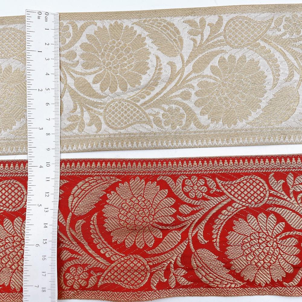 95mm Wide Floral Motif Dyeable Lace Tape - Ready-to-Dye Zari Trim for Sarees and Lehengas, view 3