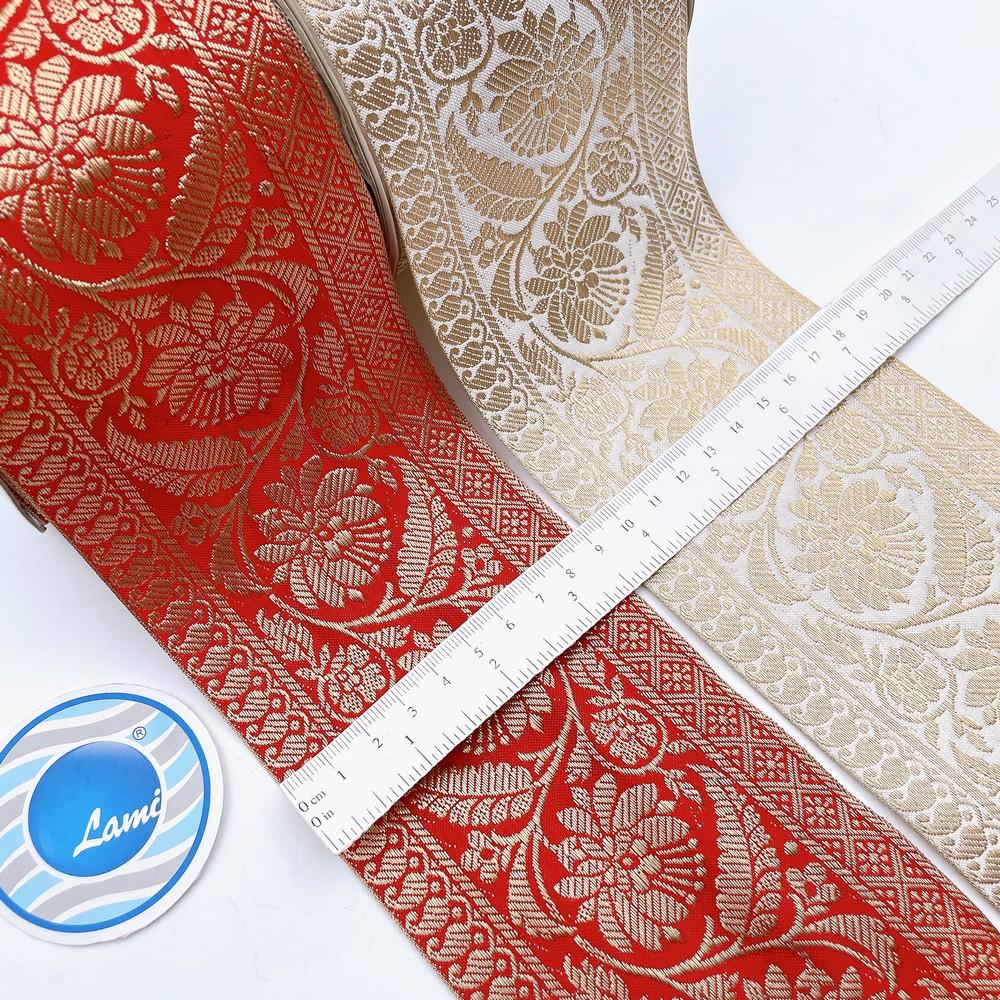 95mm Wide Viscose Dyeable Jacquard Ribbon Trim - Customizable Floral Border for Sarees and Ethnic Wear, view 1