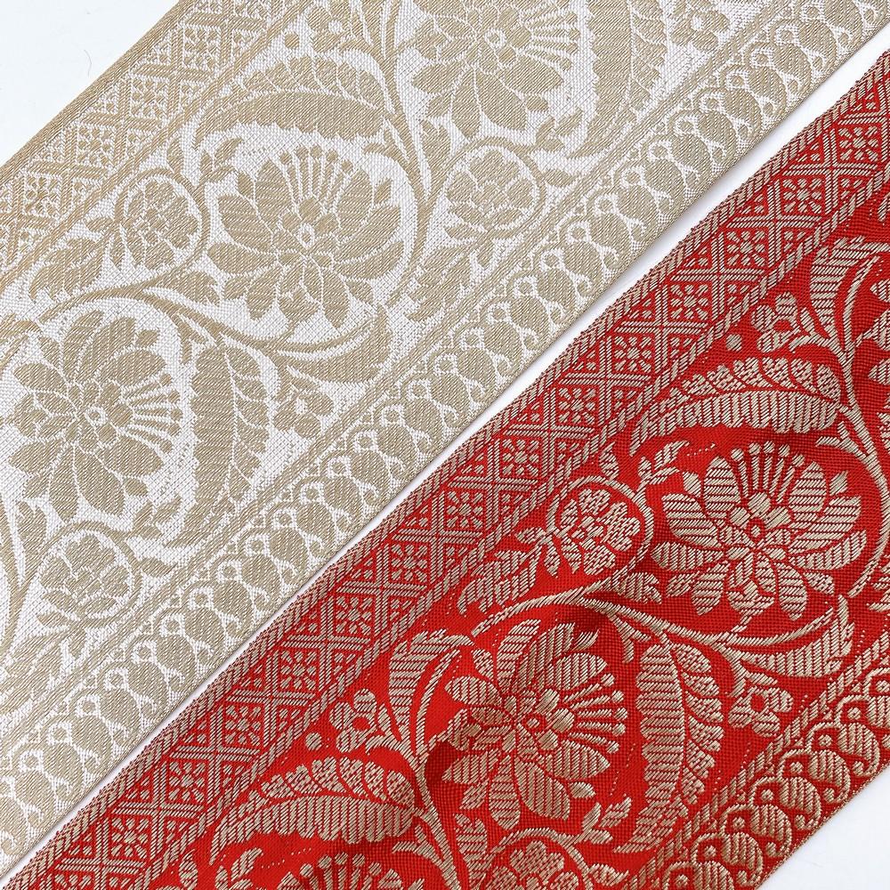 95mm Wide Viscose Dyeable Jacquard Ribbon Trim - Customizable Floral Border for Sarees and Ethnic Wear, view 3