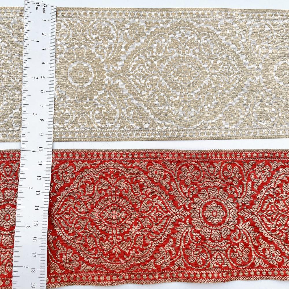 95mm Large Traditional Motif Dyeable Lace Tape - Ready-to-Dye Woven Trim for Sarees and Lehengas, view 2