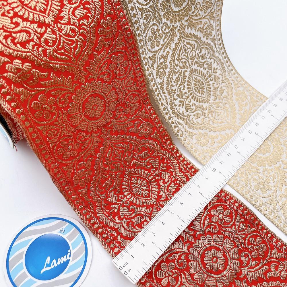 95mm Large Traditional Motif Dyeable Lace Tape - Ready-to-Dye Woven Trim for Sarees and Lehengas, view 1