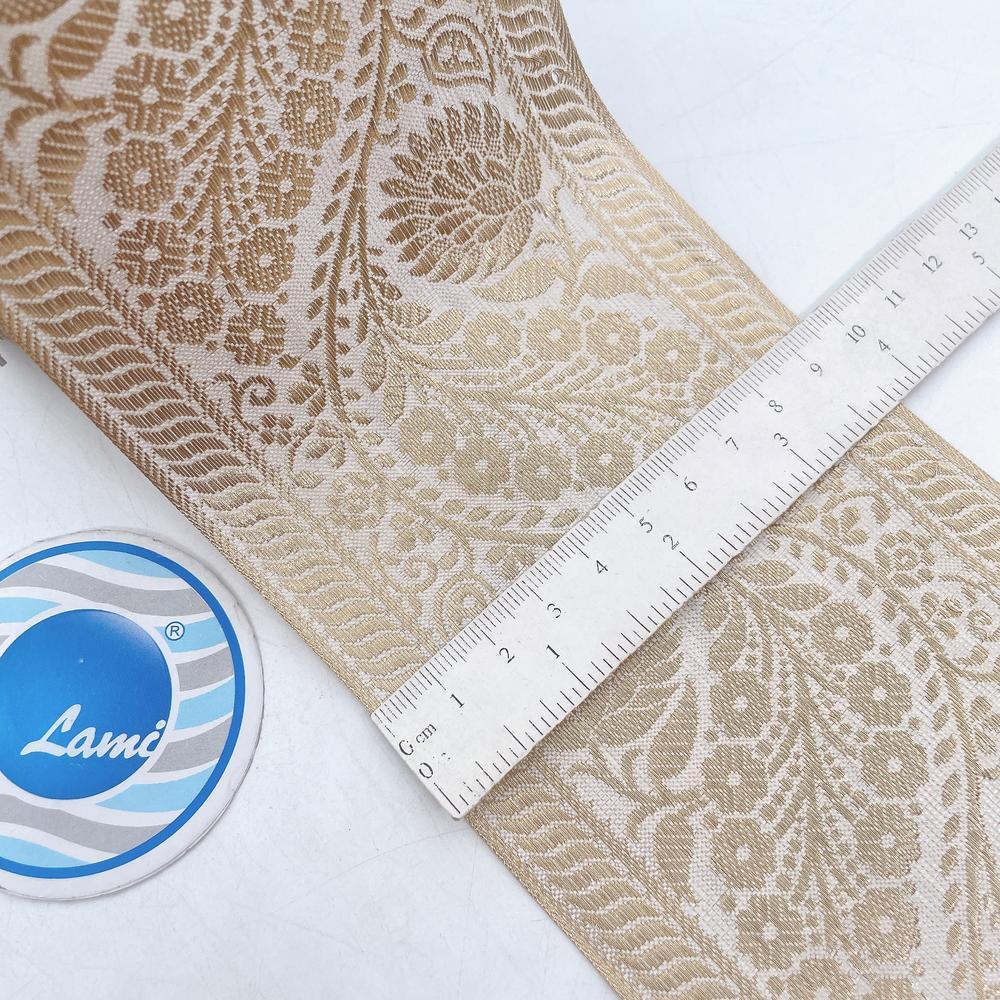 95mm Viscose Dyeable Jacquard Ribbon Trim - Customizable Wavy Floral Border for Ethnic Wear, view 1