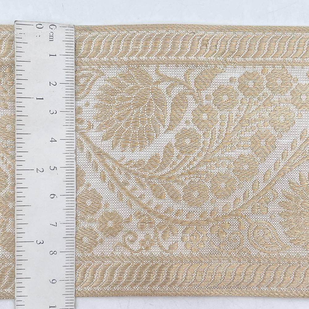 95mm Viscose Dyeable Jacquard Ribbon Trim - Customizable Wavy Floral Border for Ethnic Wear, view 2