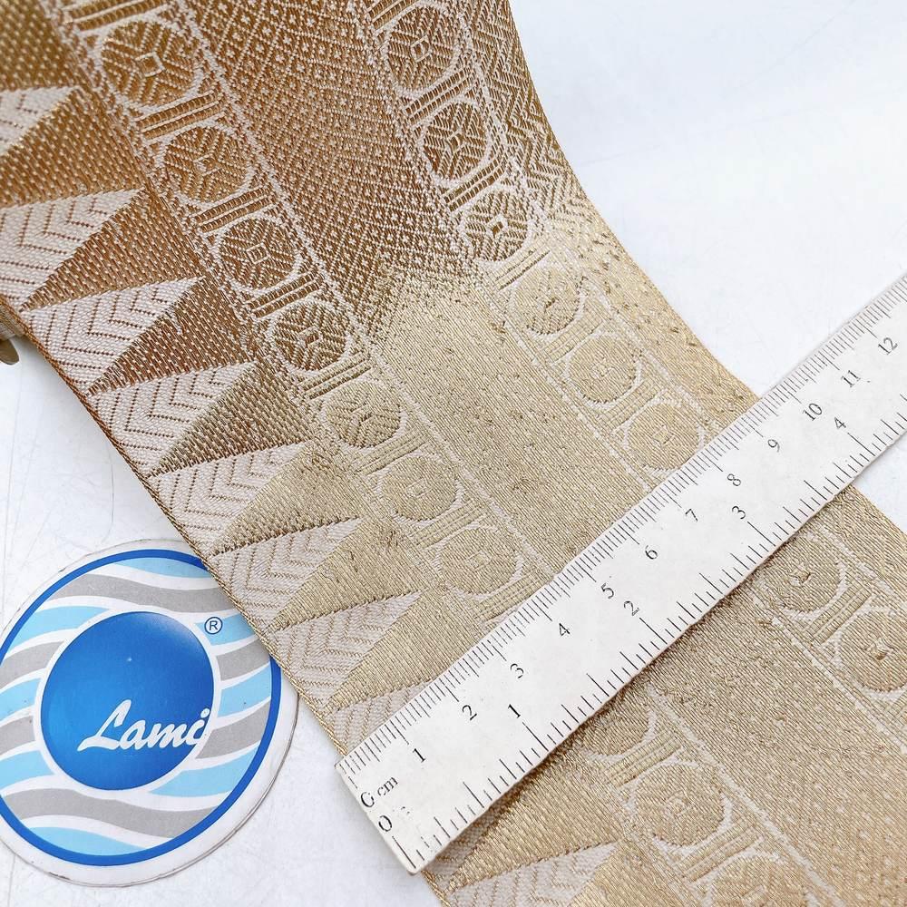95mm Viscose Dyeable Jacquard Ribbon Trim - Customizable Geometric Border for Ethnic Wear, view 1