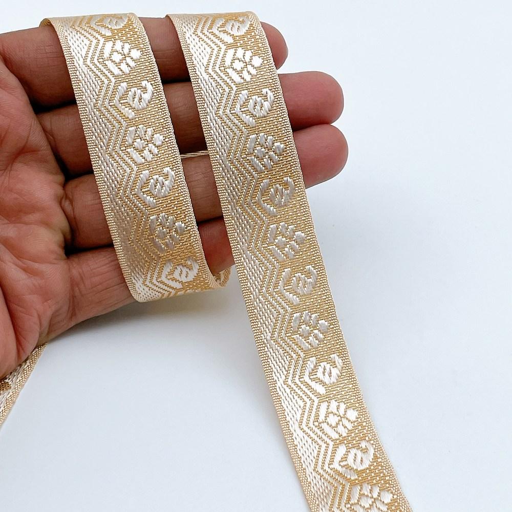 22mm Ready-to-Dye Chevron Floral Lace Tape - Woven Trim for Sarees, Apparel, and Crafts, shown on white cotton