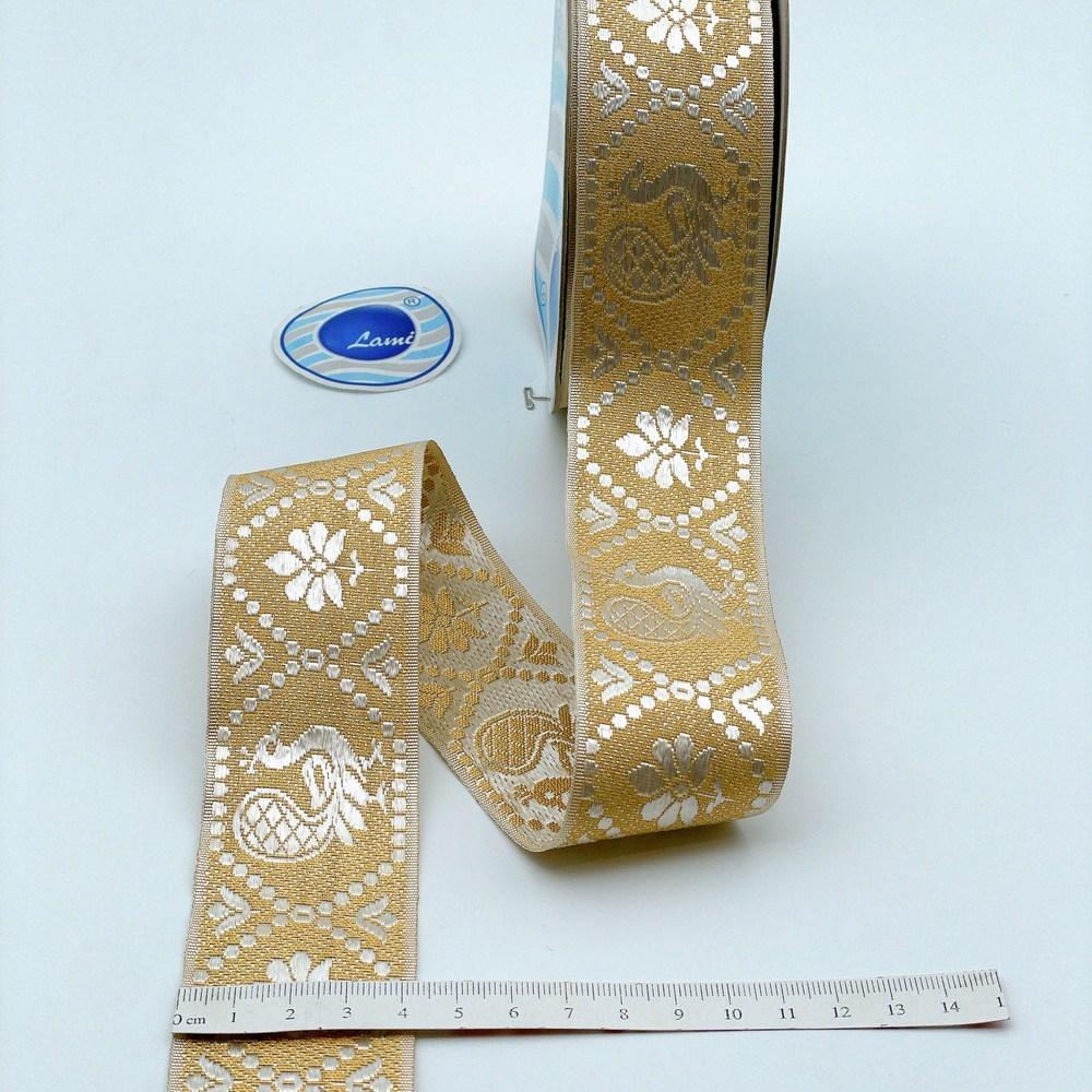 40mm Ready-to-Dye Traditional Bird Lace Tape - Woven Trim for Sarees and Apparel, view 1