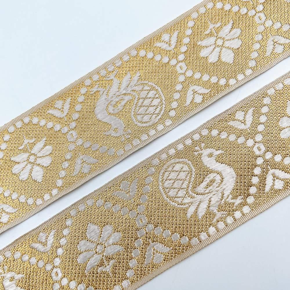 40mm Ready-to-Dye Traditional Bird Lace Tape - Woven Trim for Sarees and Apparel, view 3