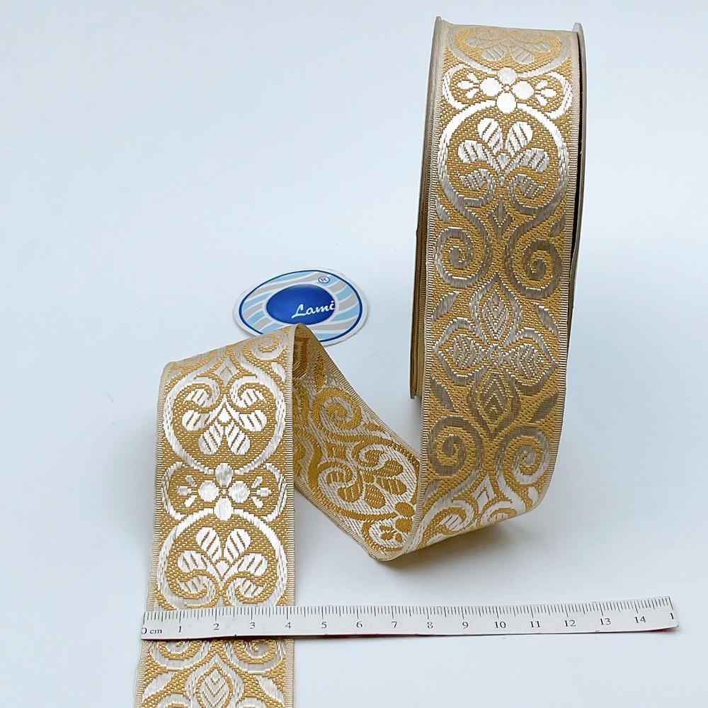 40mm Ready-to-Dye Scrollwork Lace Tape - Woven Trim for Sarees, Apparel, and Crafts, view 1