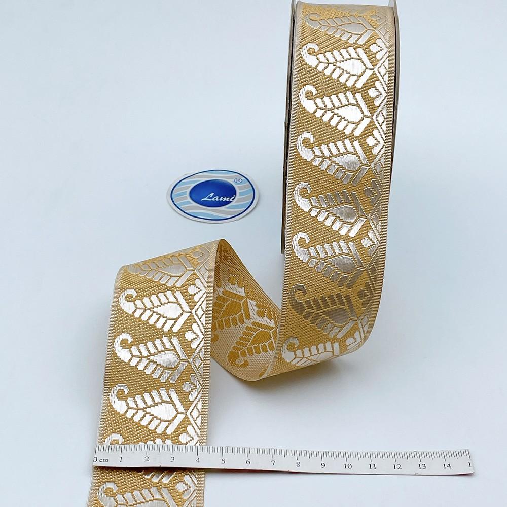40mm Dyeable Jacquard Ribbon Trim - Woven Paisley Border for Ethnic Wear, view 1