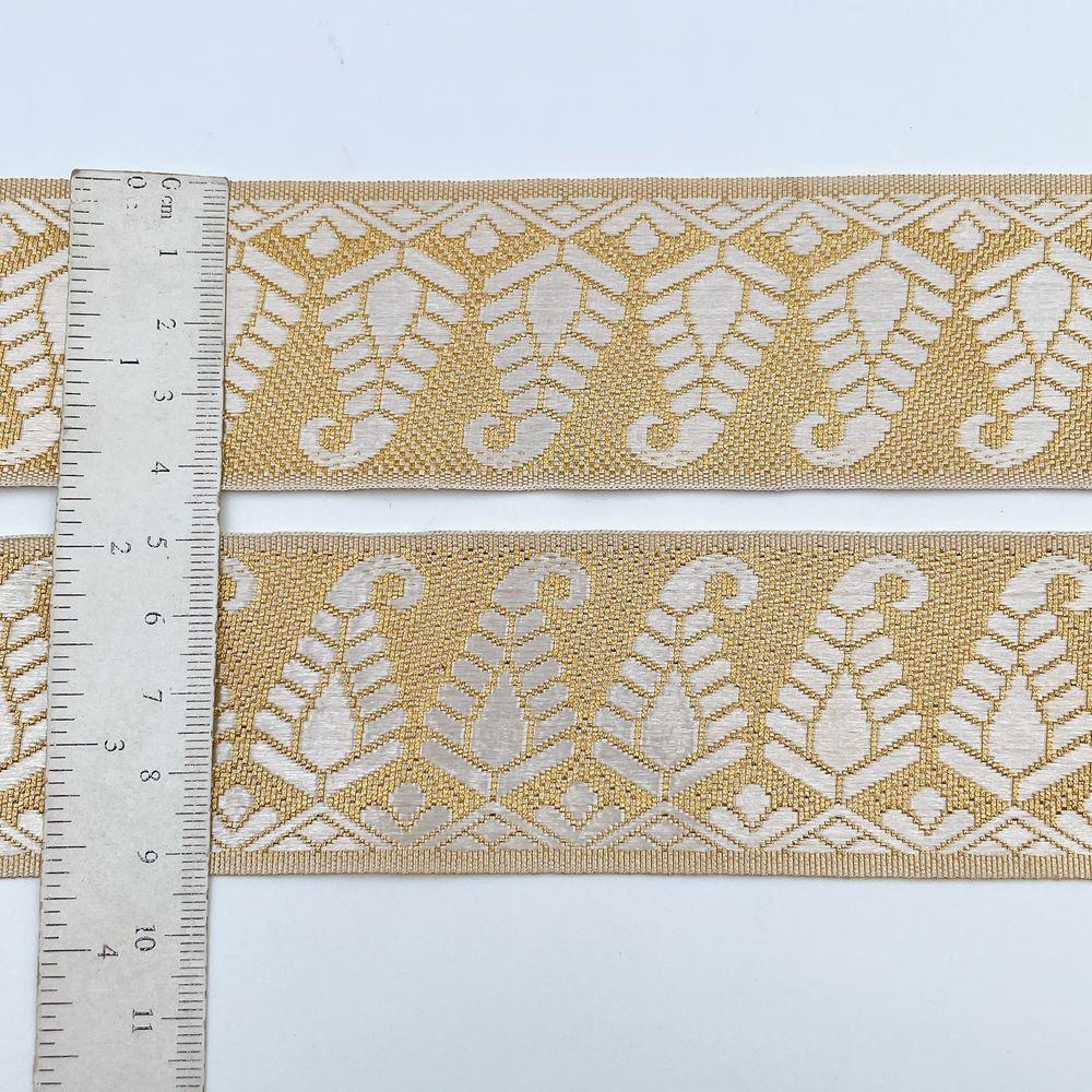 40mm Dyeable Jacquard Ribbon Trim - Woven Paisley Border for Ethnic Wear, view 2