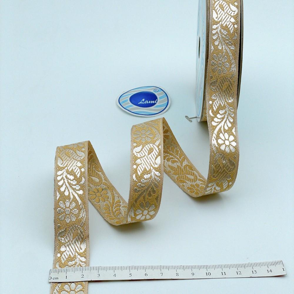 22mm Ready-to-Dye Botanical Lace Tape - Woven Trim for Sarees, Apparel, and Crafts, view 1
