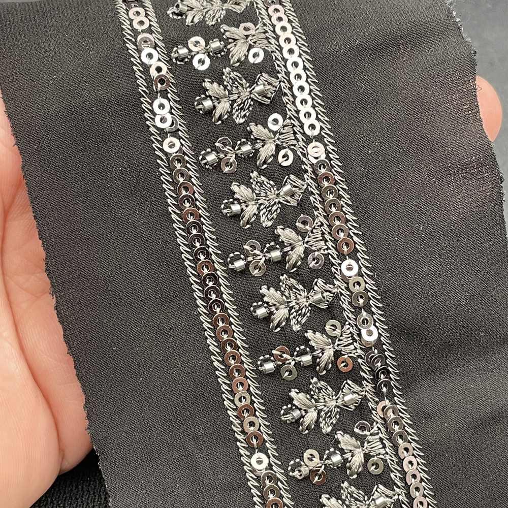 30mm Gunmetal Sequin and Cutdana Lace Trim - Heavy Embroidered Border for Evening Wear and Gowns in Black