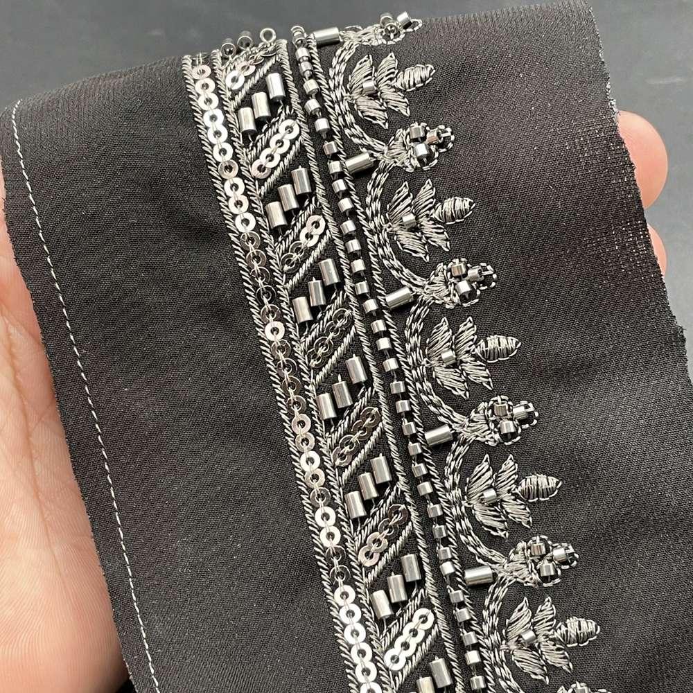 38mm Scalloped Sequin and Cutdana Lace Trim - Embroidered Beaded Border for Evening Wear in Black