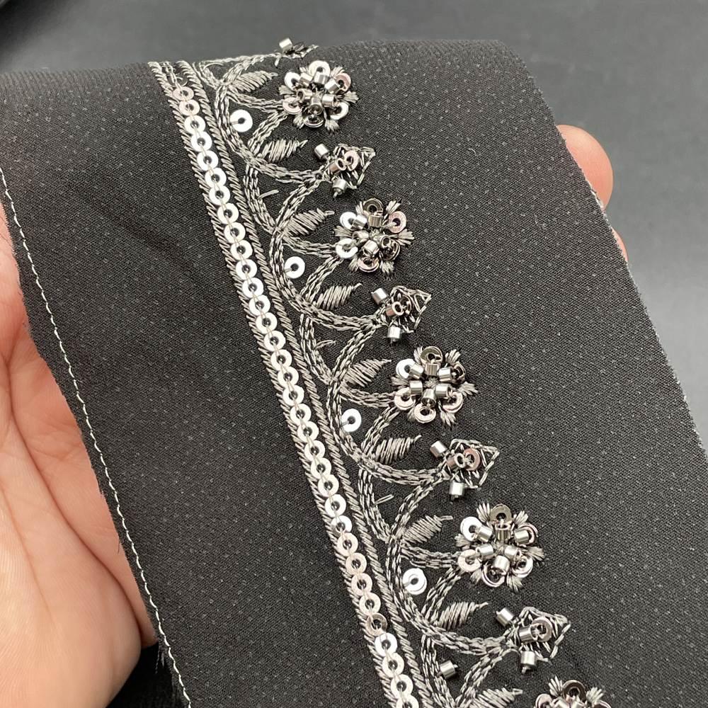 25mm Premium Handworked Floral Sequin Ribbon for Gowns and Lehengas in Black