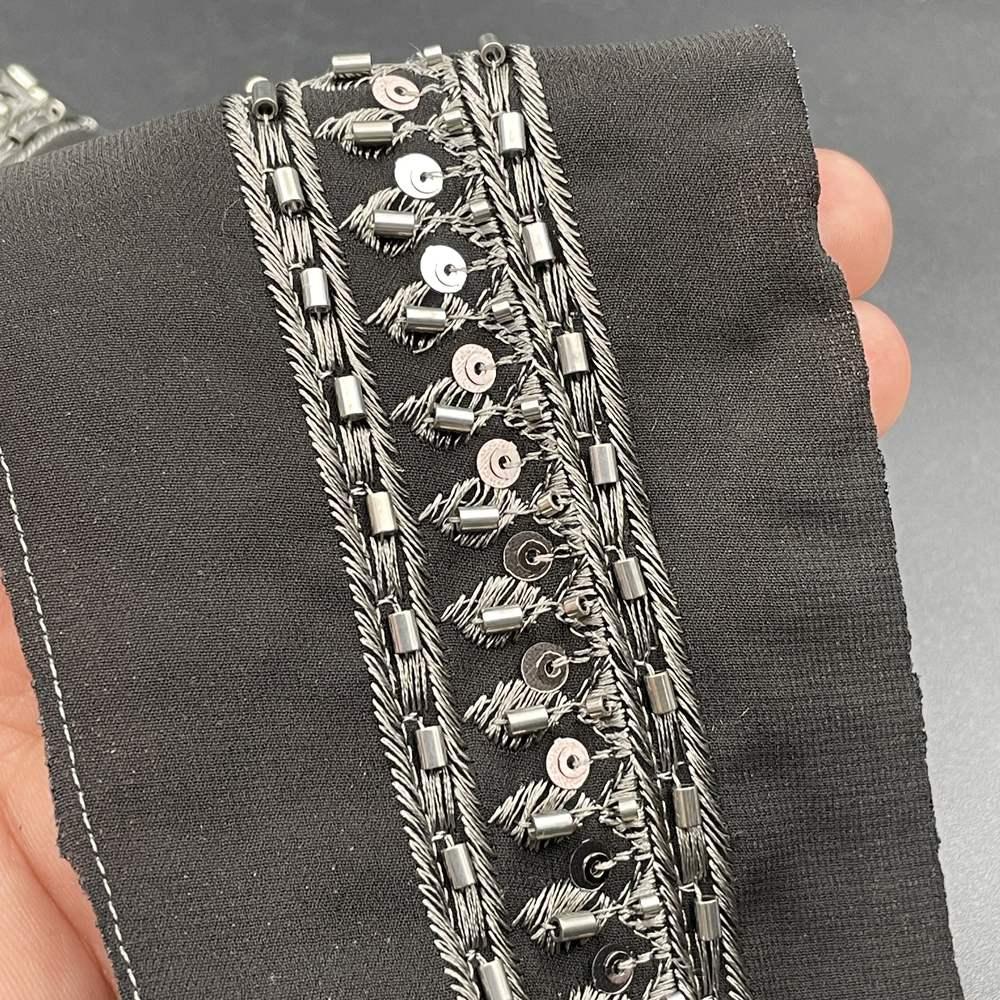30mm Sequin and Cutdana Lace Trim - Heavy Embroidered Border for Evening Wear and Gowns in Black