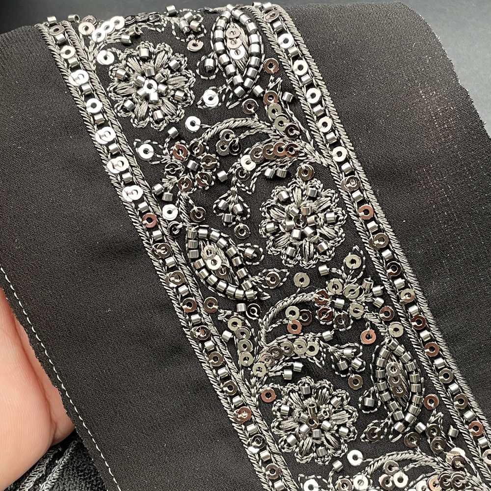 45mm Premium Cutdana Paisley Ribbon - Dense Sequin Trim for Bridal Lehengas in Black