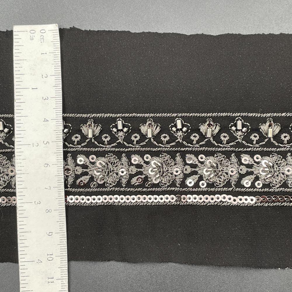 40mm Sequin and Bead Lace Trim - Dual Floral Vine Border for Evening Gowns, view 2
