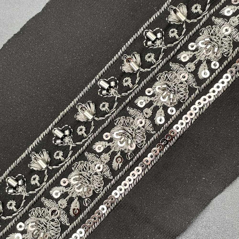 40mm Sequin and Bead Lace Trim - Dual Floral Vine Border for Evening Gowns, view 3