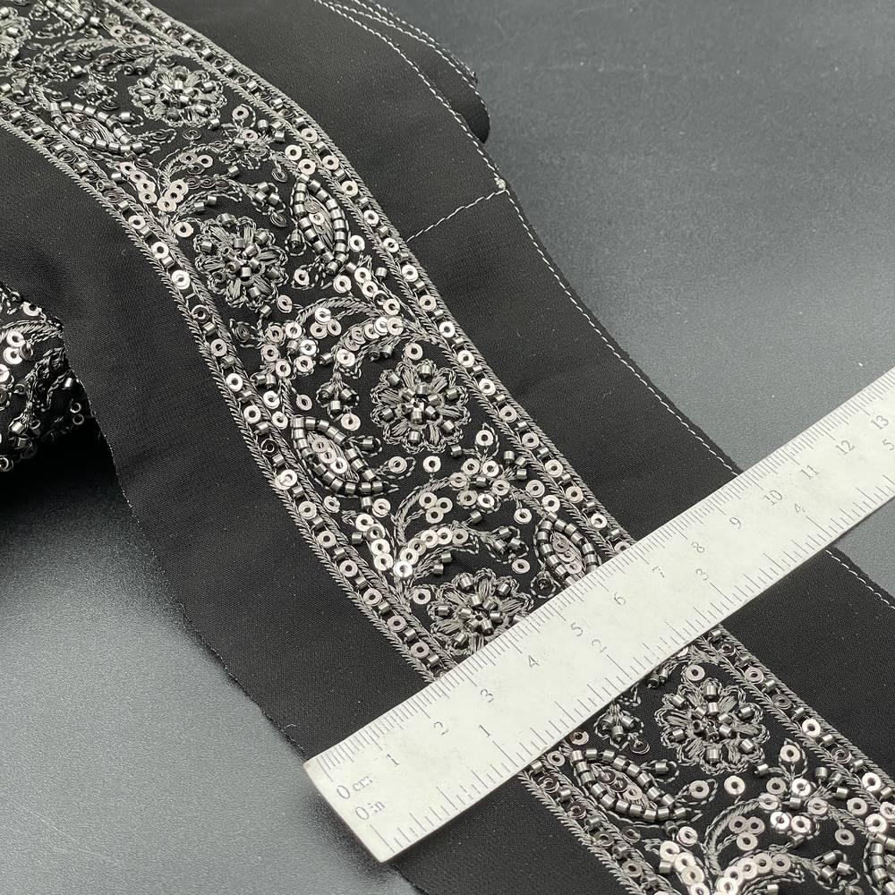 45mm Premium Cutdana Paisley Ribbon - Dense Sequin Trim for Bridal Lehengas, view 1